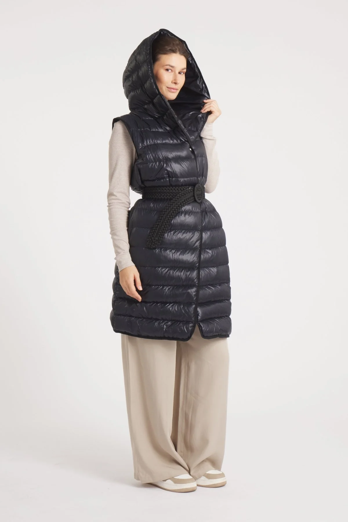 The Camden | Long Hooded Down Vest | Midnight Black - Image 7