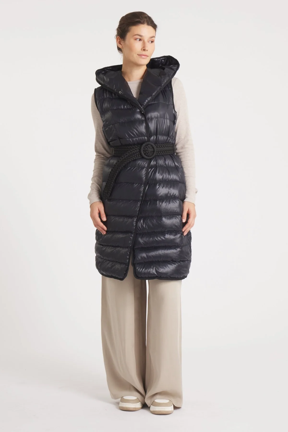The Camden | Long Hooded Down Vest | Midnight Black - Image 8